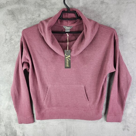 Womens Natural Reflections Maroon Sweatshirt Waffle Knit Pullover Cowl Neck M - Picture 2 of 13